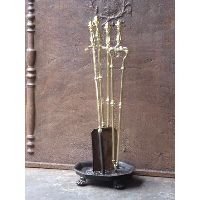 Antique Fireside Companion Set made of Cast iron, Polished brass 