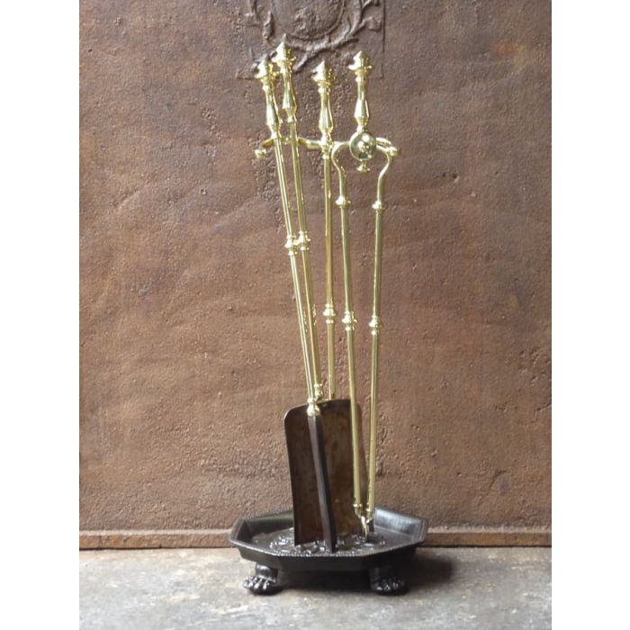 Antique Fireside Companion Set made of Cast iron, Polished brass 