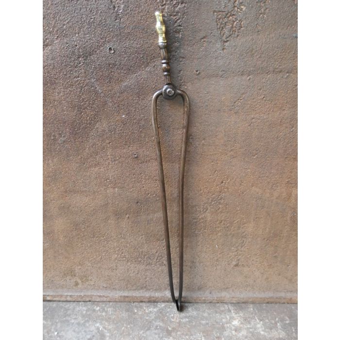 Antique Dutch Fire Tongs made of Wrought iron, Polished brass 