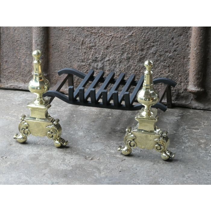 English Fireplace Basket made of Wrought iron, Polished brass 