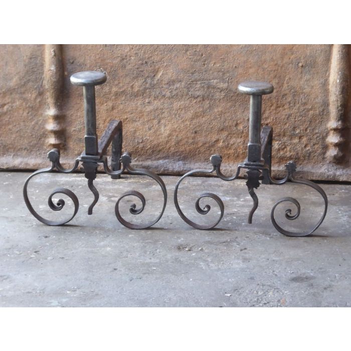 Louis XV Iron Andirons made of Wrought iron 