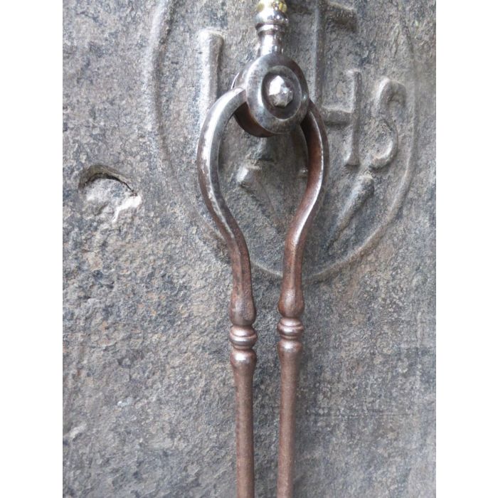 Victorian Fire Tongs made of Wrought iron, Polished brass 