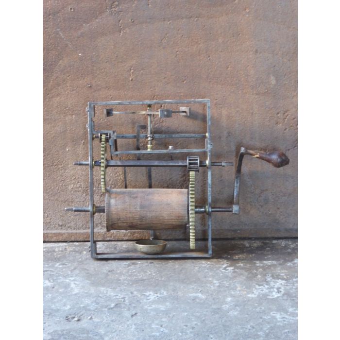 Antique Wall-Mounted Spit Jack made of Wrought iron, Brass, Wood 