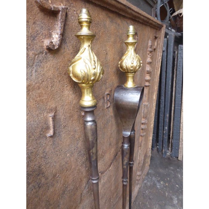 Large French Fireplace Tools made of Wrought iron, Bronze 