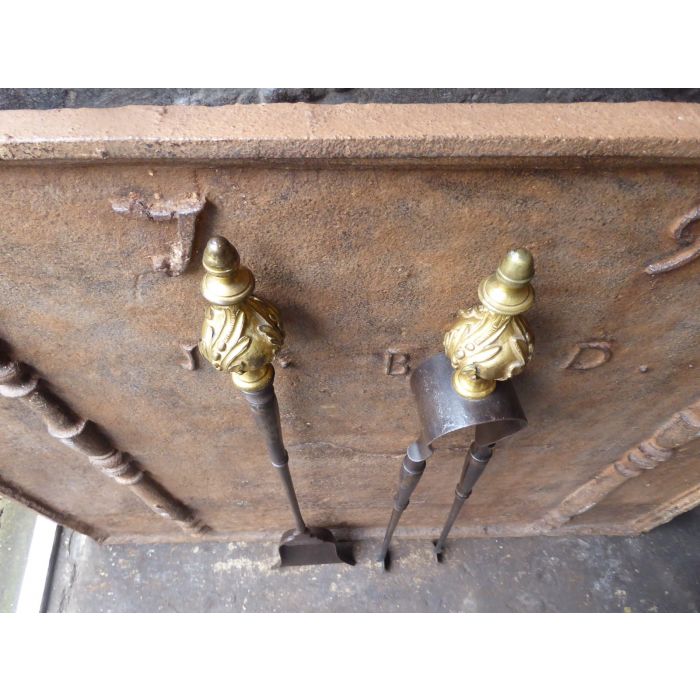 Large French Fireplace Tools made of Wrought iron, Bronze 
