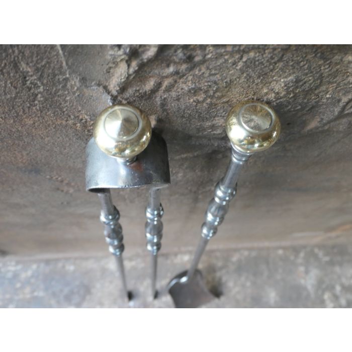 Large French Fireplace Tools made of Polished steel, Polished brass 