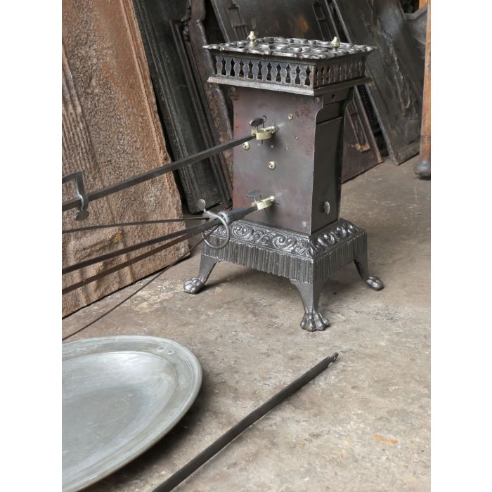 Antique Spring-Driven Roasting Jack made of Cast iron, Wrought iron, Brass, Copper, Polished copper 