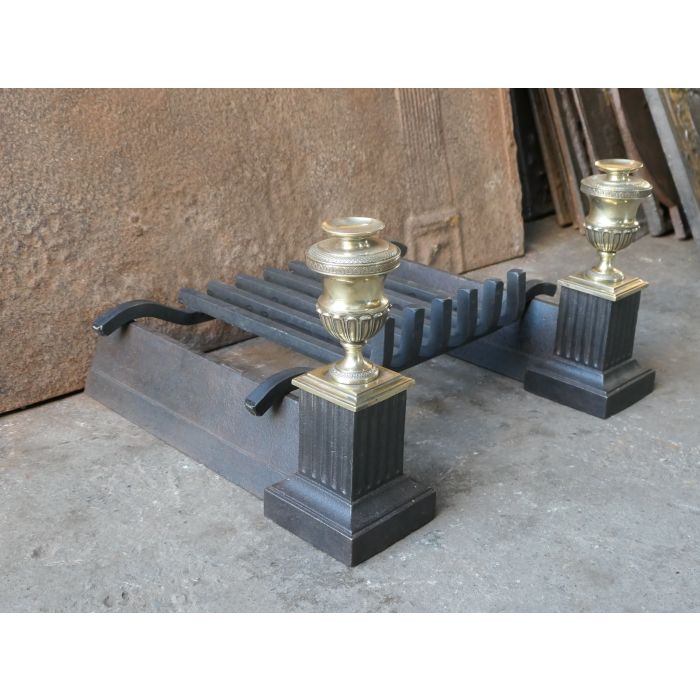Antique Fireplace Log Grate made of Cast iron, Wrought iron, Polished brass 