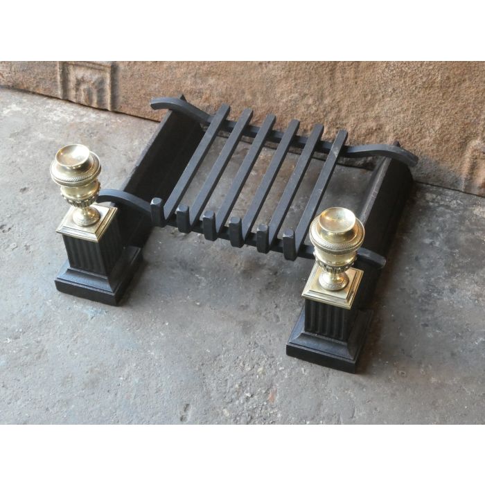 Antique Fireplace Log Grate made of Cast iron, Wrought iron, Polished brass 