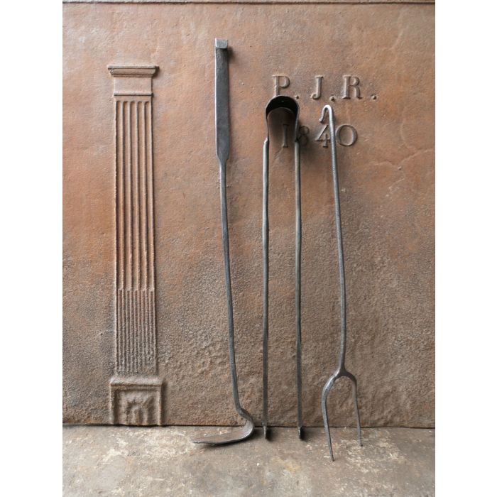 Antique French Fireplace Tools made of Wrought iron 