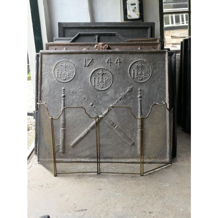 French Screen for Fireplace made of Brass, Iron mesh, Iron 