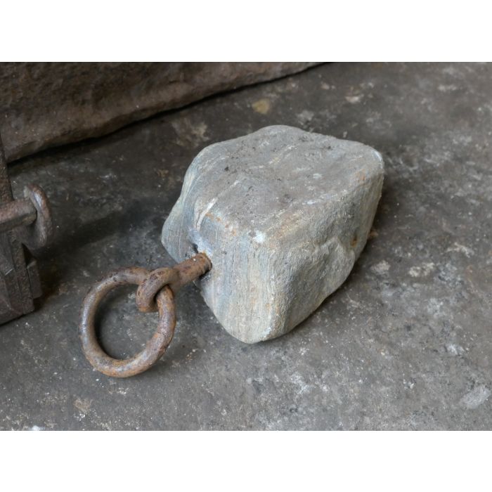 Antique Weight Roasting Jack made of Wrought iron, Wood, Stone, Steel, Rope 