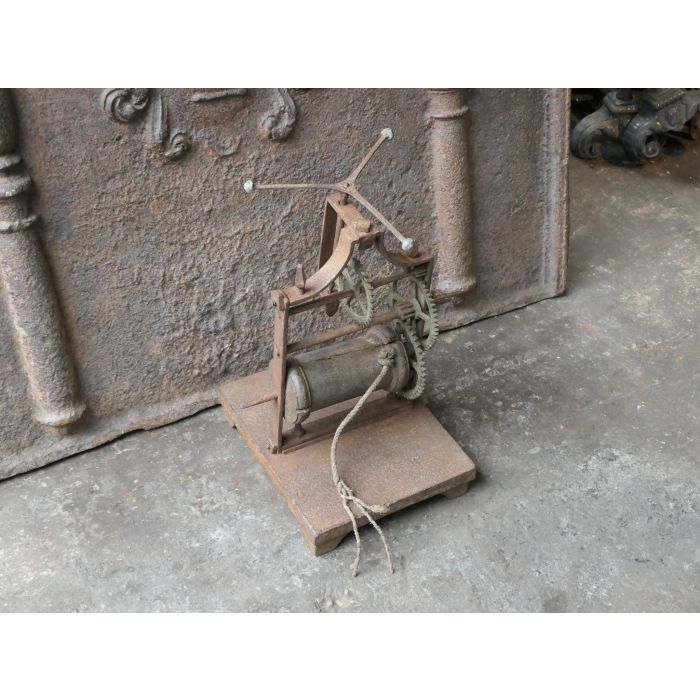 Antique Weight Roasting Jack made of Cast iron, Wrought iron, Brass, Wood, Rope 
