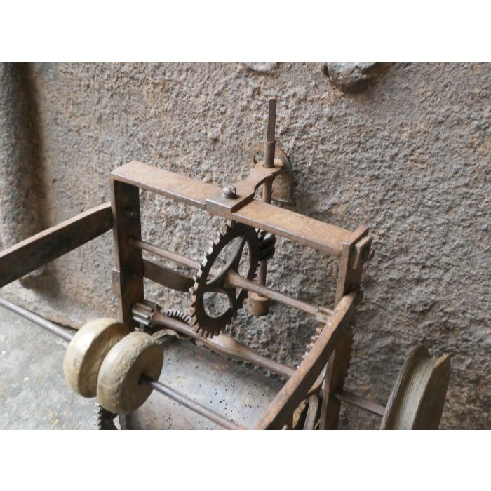 Antique Weight-Driven Spit Jack made of Wrought iron, Wood 