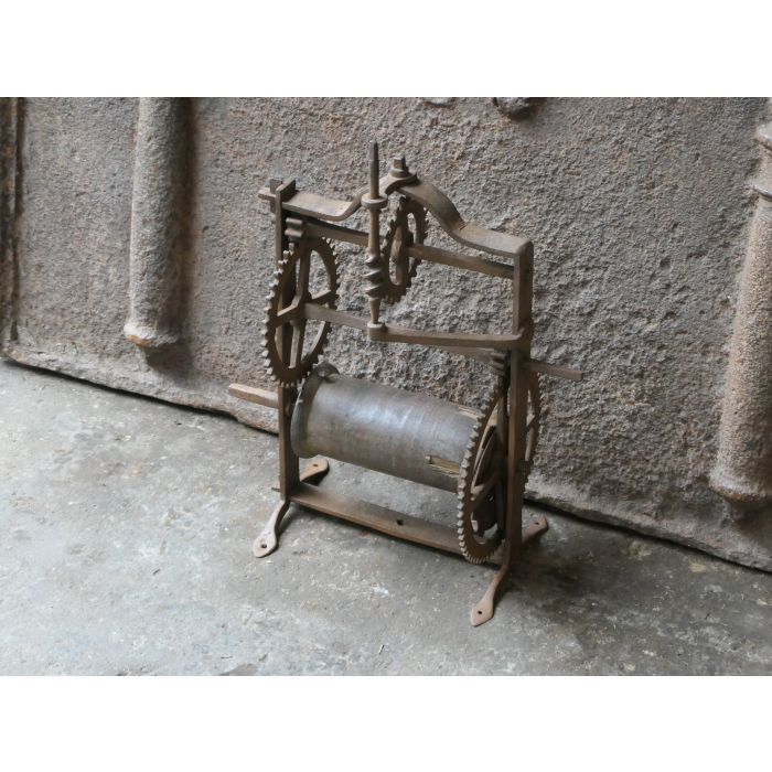 Antique Wall-Mounted Spit Jack made of Wrought iron, Wood 