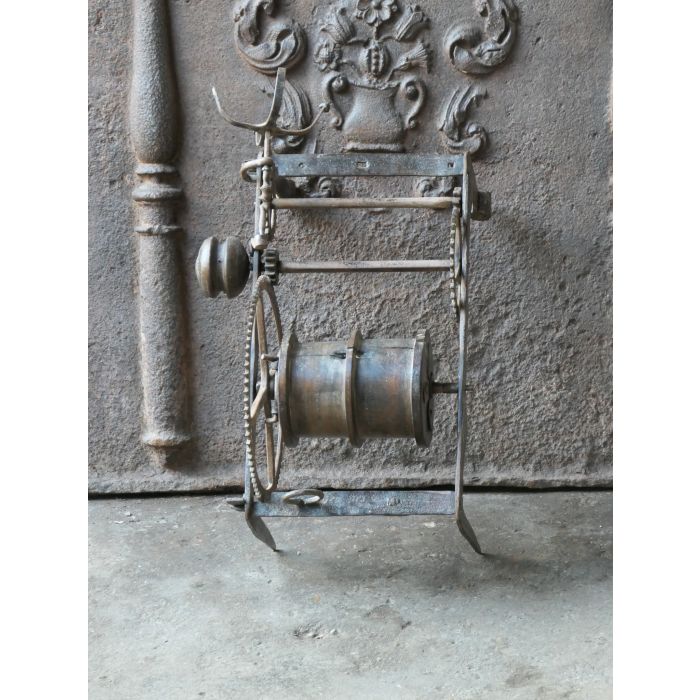 Antique Weight Roasting Jack made of Wrought iron, Wood, Lead 