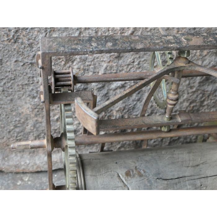 Antique Weight-Driven Spit Jack made of Wrought iron, Wood, Lead 