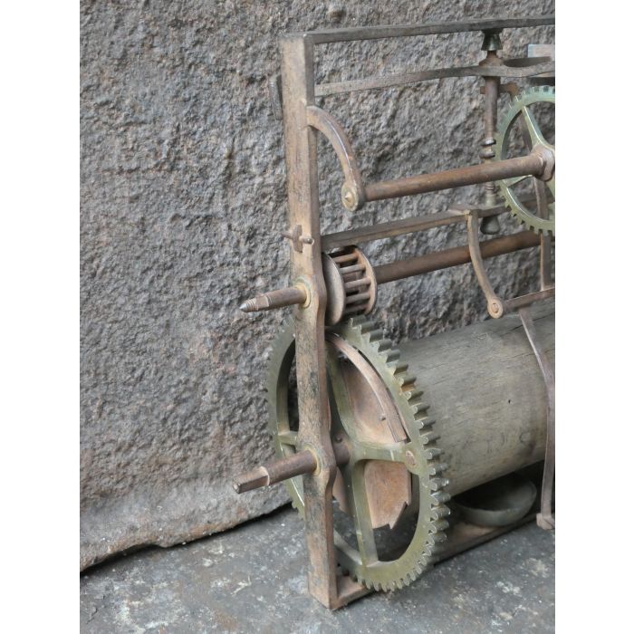 Antique Weight-Driven Spit Jack made of Wrought iron, Wood, Lead 