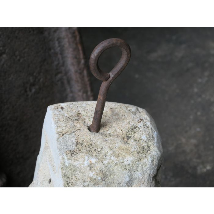 Antique Weight-Driven Spit Jack made of Wrought iron, Brass, Wood, Stone, Rope 