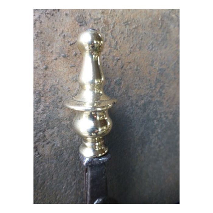 Gothic Fireplace Tongs made of Wrought iron, Polished brass 