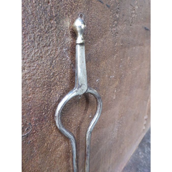 Antique Dutch Fire Tongs made of Polished steel, Polished brass 