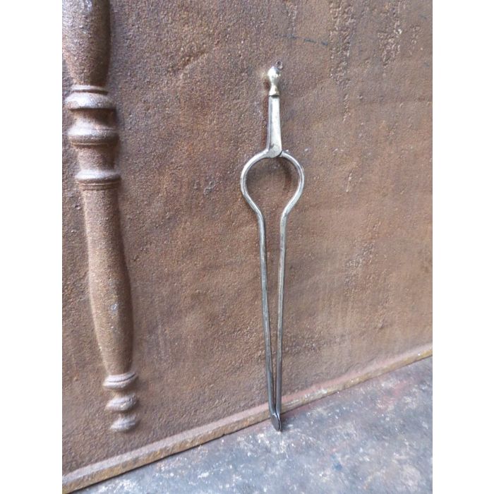 Antique Dutch Fire Tongs made of Polished steel, Polished brass 