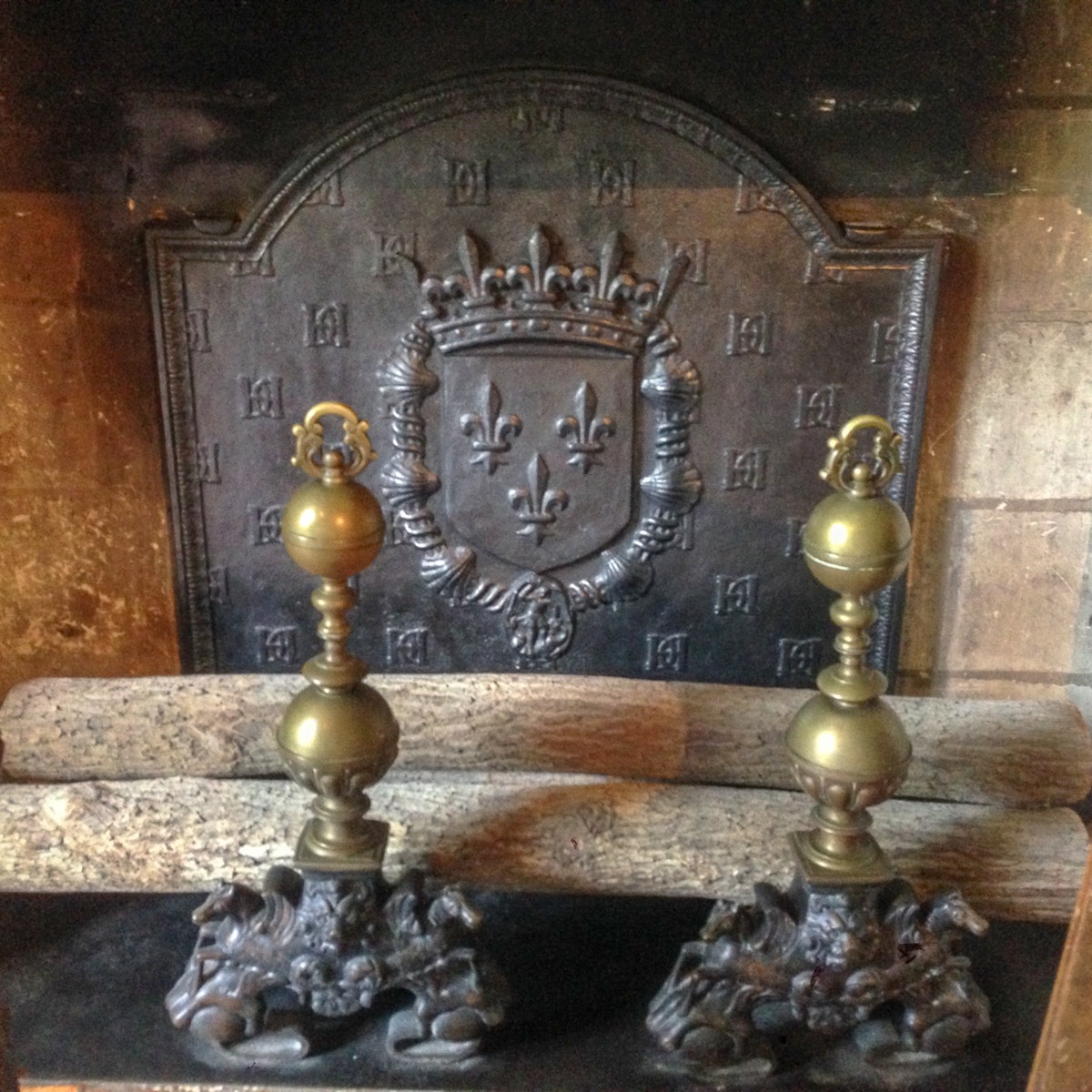 Unused fireplace decorated with a fire grate