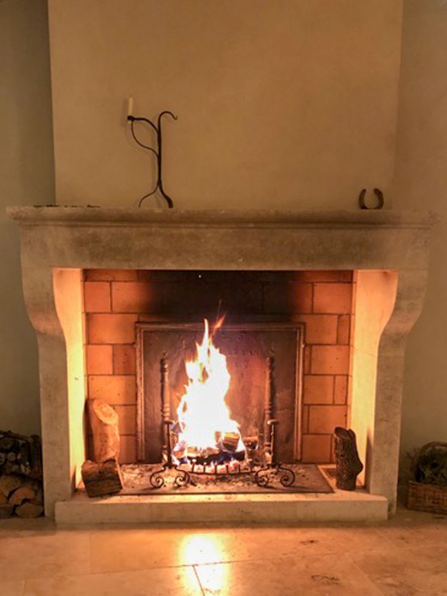 Fireback in the open fireplace