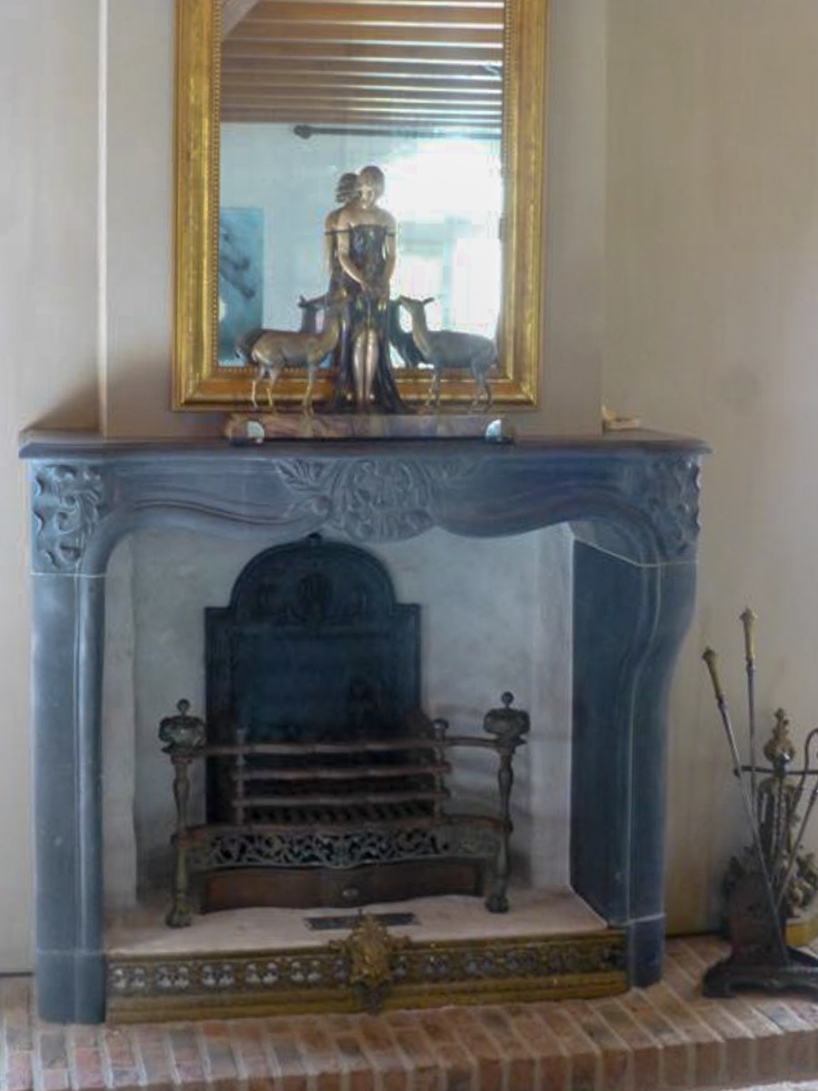 Unused fireplace with decorations
